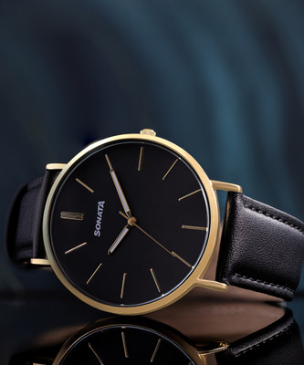 SONATA Sonata 2 Black Dial Black Leather Strap Quartz Watch For Men Analog Watch  - For Men