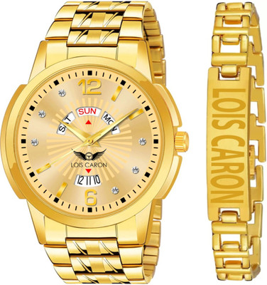 LOIS CARON LCS-9164 Combo Set of Original Gold Plated Day & Date Functioning With Bracelet for Boys Analog Watch  - For Men