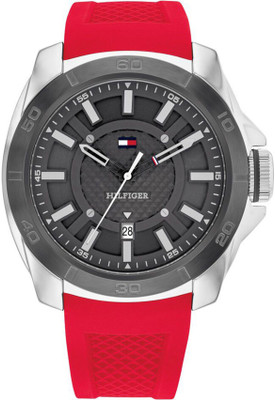 TOMMY HILFIGER s Red Stainless Steel & Silicone Strap Analog Watch  - For Men