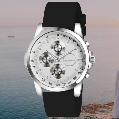 AWEX A_TS09_BlackBelt_SilverDila_19 Versatile men’s wristwatch with a polished silver dial and black silicone band Analog Watch  - For Men