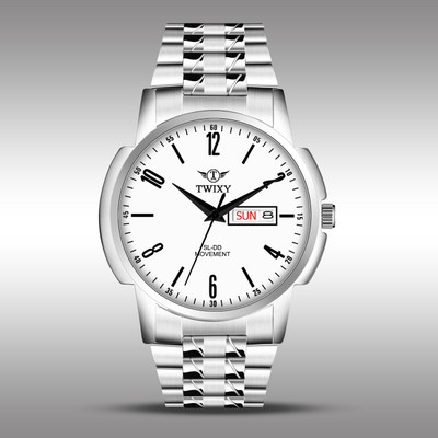 TWIXY TYW-J16-2 WHITE TWIXY Premium Quality Day-Date Functioning White Dial & Silver Steel Chain Boys Analog Watch  - For Men