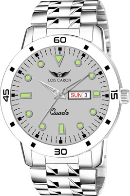 LOIS CARON LCS-8330 Day and Date Functioning Silver Chain Stainless Steel Strap New Quartz Wrist Analog Watch  - For Men