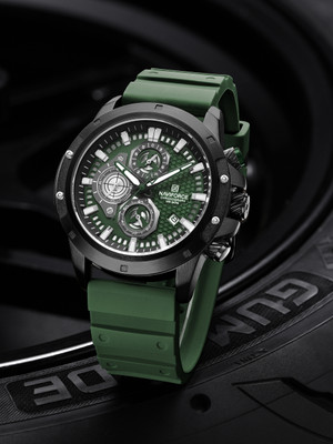 Alix Silver chronograph with Green dial silicon strap long lasting waterproof Analog Watch  - For Men