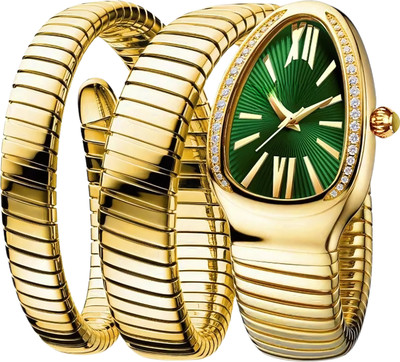 HORAME Serpentine Snake Serpentine Snake Watch For Woman With Green Dial And Golden Spiral Bracelet Analog Watch  - For Women