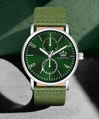 LIMESTONE Minimalist Stainless Steel Slim Leather Strap Quartz Analog Watch  - For Men