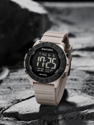 NAVIFORCE NF7110 Beige LCD Display Trendy Silicone Waterproof Digital Watch  - For Men