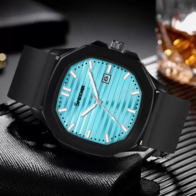 Spencher Vintage 6600 Vintage Date Working Square Ocean Blue Dial Premium Silicone Strap Boys Analog Watch  - For Men