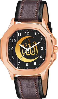 KINGLAND Square Rose Gold Case Isalamik Black Dial Maroon Lether Strap Analog Watch  - For Men