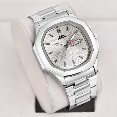 Zabby Allen ZB-817 Luxury Square Silver Day-Date Dial Octagonal Case Stainless Steel Chain Gents Analog Watch  - For Men