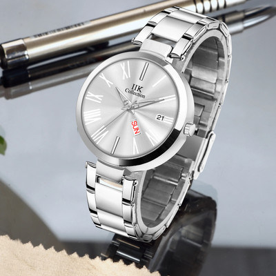 IIK Collection IIK-2048W-DND Watch for Women Silver Studded Day & Date Dial With Silver Metallic Chain Analog Watch  - For Girls