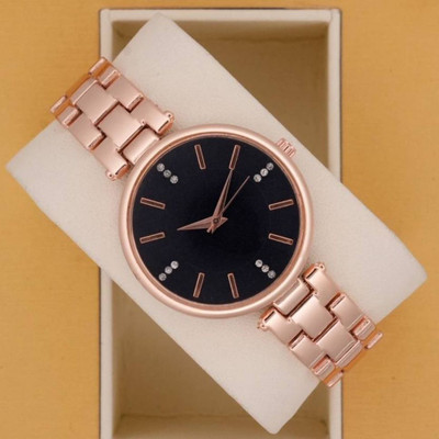 MAHAVIRA COLLECTION ROSE_GOLD_WHITE_DIAL Trending Premium Quality Diamond Dial Rose Gold Plating Wrist Watch Analog Watch  - For Women