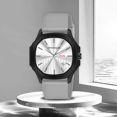 PROVOGUE Stylish Silver Dial Day Date Display with Silicone Strap Analog Watch  - For Men