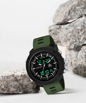 Reborn 9064 DUBLE TIME GREEN Army Green Sport Military Series Analogue Digital Military Green Waterproof Analog-Digital Watch  - For Men