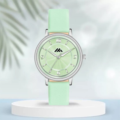 ETLIS MT-541 Mint Green Leather Strap and Minimalist Silver Dial Analog Watch  - For Women