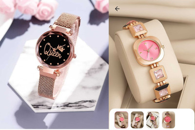 HPWATCH HW12-Rose Gold-Pink_HW7-Rose Gold-Black Modern Minimalist Black Dial Silicone Strap Analog Watch Analog Watch  - For Women