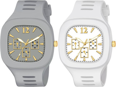 YUKAX Grey And White Silicone Strap Watches For Boys & men Analog Watch  - For Men