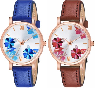 Varni Venture Flower Design Rose Gold Dial Analog Watch With Leather Strap For Girl & Women Analog Watch  - For Girls