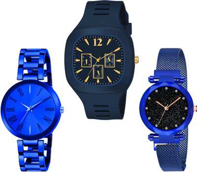 Motugaju Blue Analog Square And Round Dial Silicon Steel And Magnet Belt Watch Analog Watch  - For Men & Women