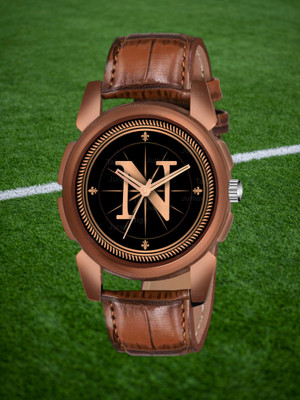 SKOAL Fancy Design Stylish ALPHABET N Dial Brown Leather Strap Men Wrist Watch Analog Watch  - For Boys