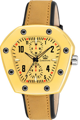 LIMESTONE LUXE Series of LUXURY Styles Hexagon Dial Leather Strap Quartz Analog Watch  - For Men