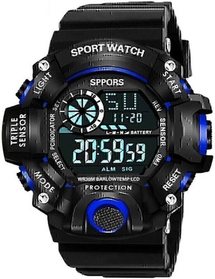 SHURAI Blue dial Black watch 2p Multi-Functional Waterproof Digital Sports Watch for Men's Kids Watch SHURAI Digital Watch  - For Boys