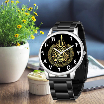 Welix AYATULKURSI-NEWAVO-SIL-CDBLK AYATUL KURSI Design Stylish Strap Wrist Watch for Muslim Men and Boys Analog Watch  - For Men