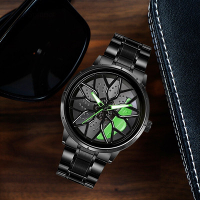 Spinner Car wheel watch | Spinning watch | Roatating watch | Gyro watch | Green watch Analog Watch  - For Men