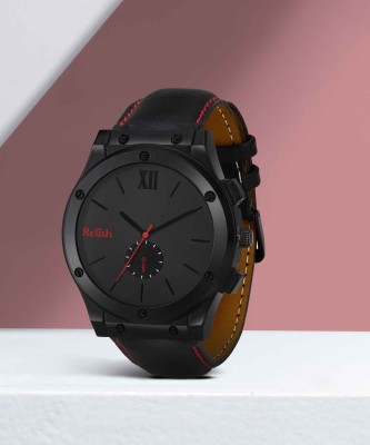 RELish Latest Design Black Dial & Leather Strap Quartz Analog Watch  - For Men