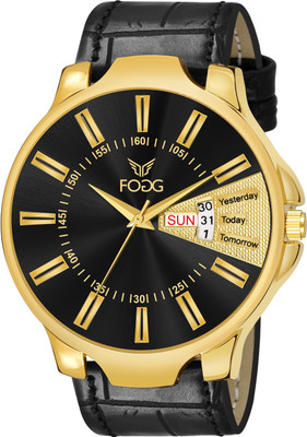 FOGG 1210-BK Black Day & Date Functioning Formal and Causal Gold plated Analog Watch  - For Men