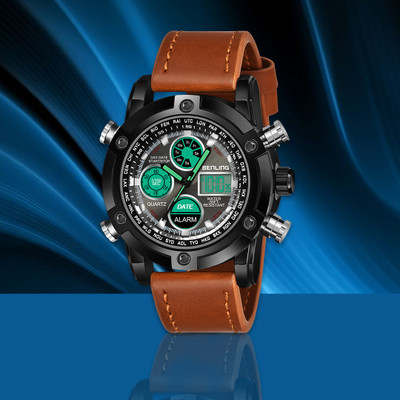 Benling BL-1005-TAN Ana-Digi Multifunctional Watch with EL Backlight LED Display Sports Sports Formal Casual Watches for Boys & Men Analog-Digital Watch  - For Men