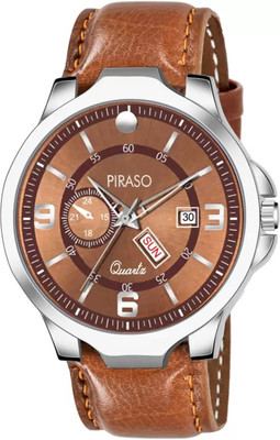 PIRASO D&D P95419 BROWN ANALOG DAY AND DATE WORKING DISPLAY BROWN DIAL&BROWN STRAP WATCH FOR MEN & BOYS Analog Watch  - For Men