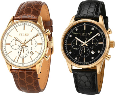 VILEN Men's Luxury Chronograph Watch Golden Case, (Pack of 2) Vilen Analog Watch  - For Men