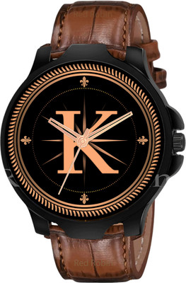 PRATHSHYA ENTERPRISE F09-05ALPHA-K-3K-BLK-DBRW-CRL Fancy Design Stylish FKALPHABET B Dial Brown Leather Strap Men Wrist Watch Analog Watch  - For Boys