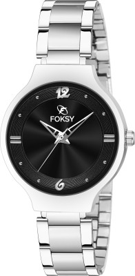 Foksy FKS-1017W Black Studded Dial & Silver Trendy Elegant Bracelet Analog Watch  - For Women