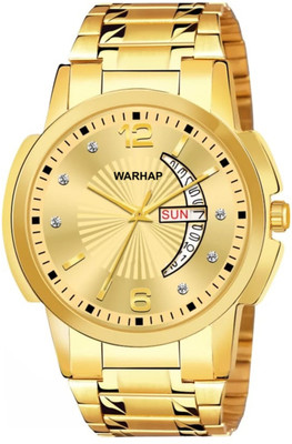 WARHAP FULL FIGURE DAIL | Gold Plated | Diamond Studded | 3D Cut Glass | Day and Date FULL FIGURE DAIL | Gold Plated | Diamond Studded | 3D Cut Glass | Day and Date Analog Watch  - For Men