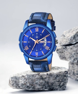 WIZARD TIMES Formal and Party Wear Watch for Men Men's Watch Blue Leather Strap Blue Day & Date Dial Water Resistant Analog Watch  - For Men