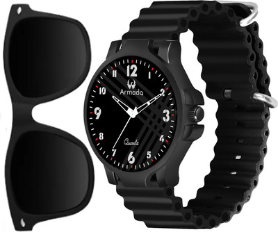 ARMADO 1531-BLACK + Black Sunglasses Black Dial with Silicon Strap alog with Black sunglasses Analog Watch - For Boys ARMADO 1531-BLACK + Black Sunglasses Black Dial with Silicon Strap alog with Black sunglasses Analog Watch - For Boys
