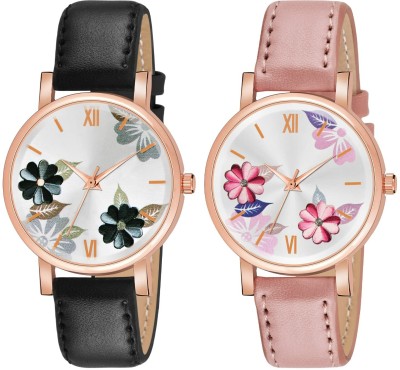 Varni Venture Flower Design Rose Gold Dial Analog Watch With Leather Strap For Girl & Women Analog Watch  - For Girls