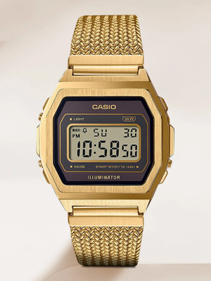 CASIO A1000MGA-5DF Vintage Black Dial Gold Stainless Steel Mesh Band Digital Watch  - For Men & Women