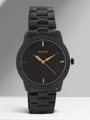 SONATA NP7924NM01 Sonata Quartz Black Dial Black Metal Strap Analog Watch  - For Men