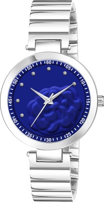 MANGALA ENTERPRISE LR316 New Trending Blue-Silver Round Braclet 3D Flower Analog Watch  - For Women