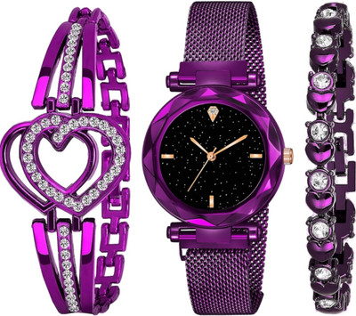 Harisha Analogue Plain Black Dial Magnet Watch With Gift Bracelet For Women Or Girls Analogue Plain Black Dial Magnet Watch With Gift Analog Watch  - For Women