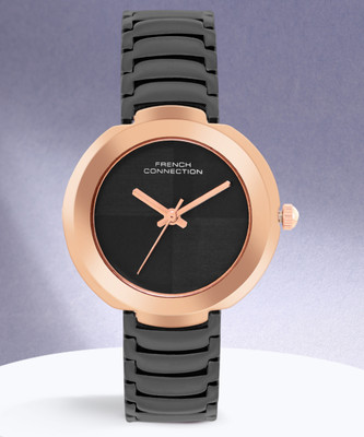 French Connection Round Dial Round Black Dial Analog Watch  - For Women