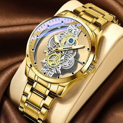Fanish fashion Gold Skeleton Watch TRANSPARENT WATCH SERIES Analog Watch  - For Men