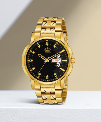 LIMESTONE Day & Date Original Gold Plated HMTS Adjsutable Bracelet Quartz Analog Watch  - For Men