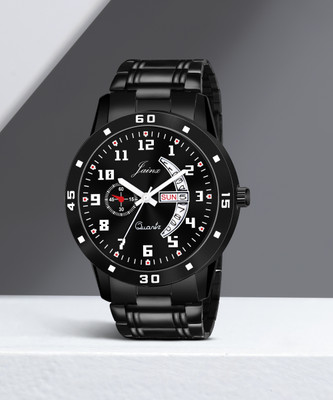 JAINX JM7130 Black Steel Chain Day & Date Feature Dial Analog Watch  - For Men