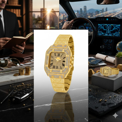 Timefit Stylish Gold Dial Analog Watch for Men Women Party Wear Diamond Luxe Series Analog Watch  - For Men