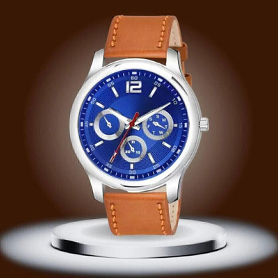 MAHAVIRA COLLECTION Slim_Avio_blue_brown_belt Trending & Premium Synthetic Leather Brown Belt Wrist Watch Analog Watch  - For Men