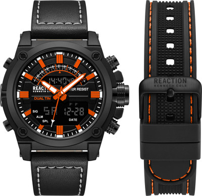 Kenneth Cole Reaction New Collection Black Round Dial with Synthetic Leather & Silicon Band Analog-Digital Watch  - For Men