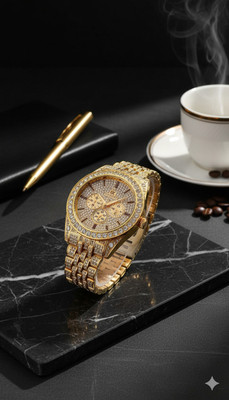 AMSSTYLE BM5 Diamond-studded gold finish Analog Watch  - For Men & Women